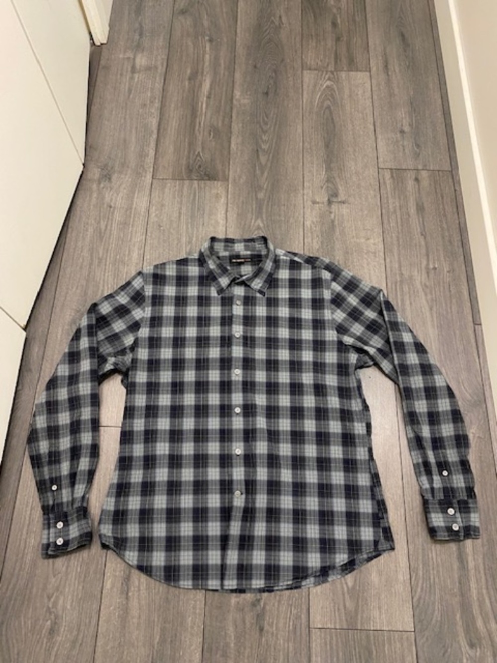 John Varvatos Blue Plaid Cotton Button Up Shirt Size XL